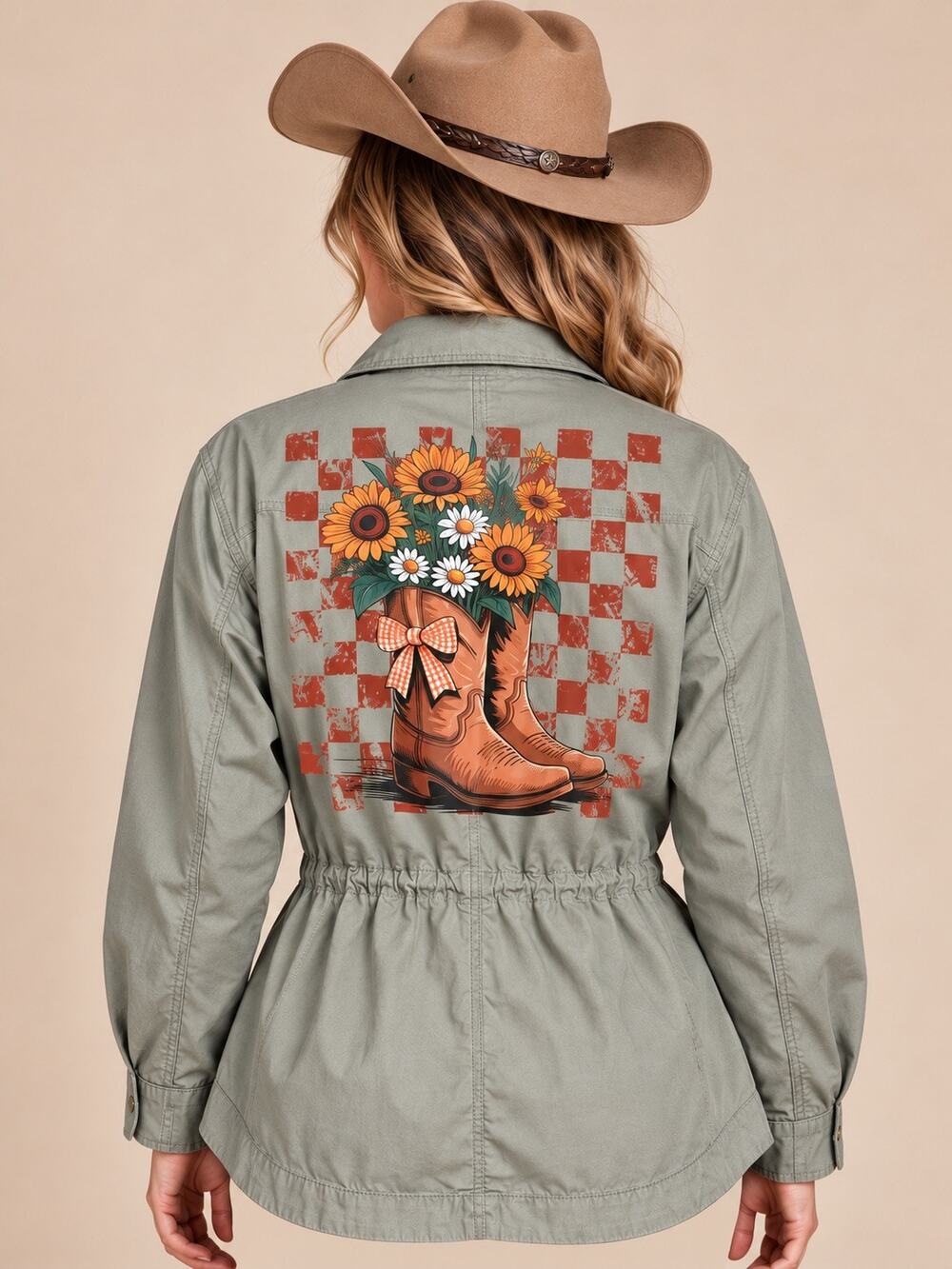 Custom Abercrombie & Fitch Utility Jacket Women’s XL Western Sunflower Boots